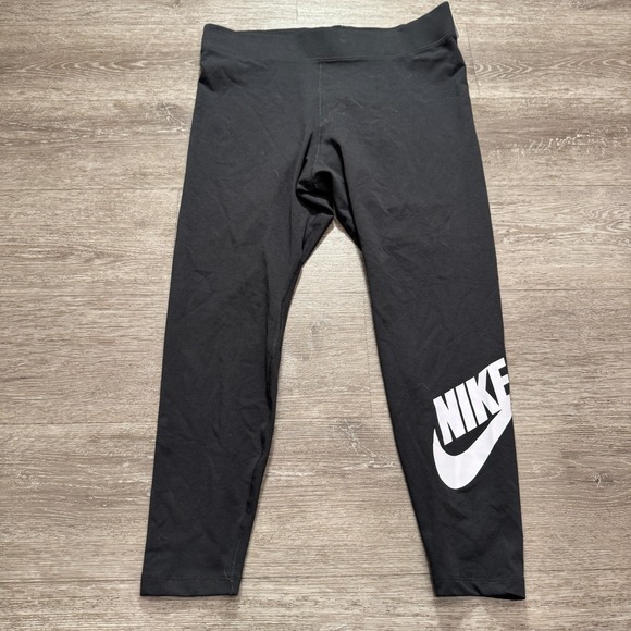 Nike Leggings Women's 1X Sportswear Black White LOGO Hi Rise Leggings YOGA PANT - Picture 1 of 12